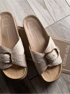 Dolce Vita Sydnee Braided Slide Sandals with Gold Buckle Accent